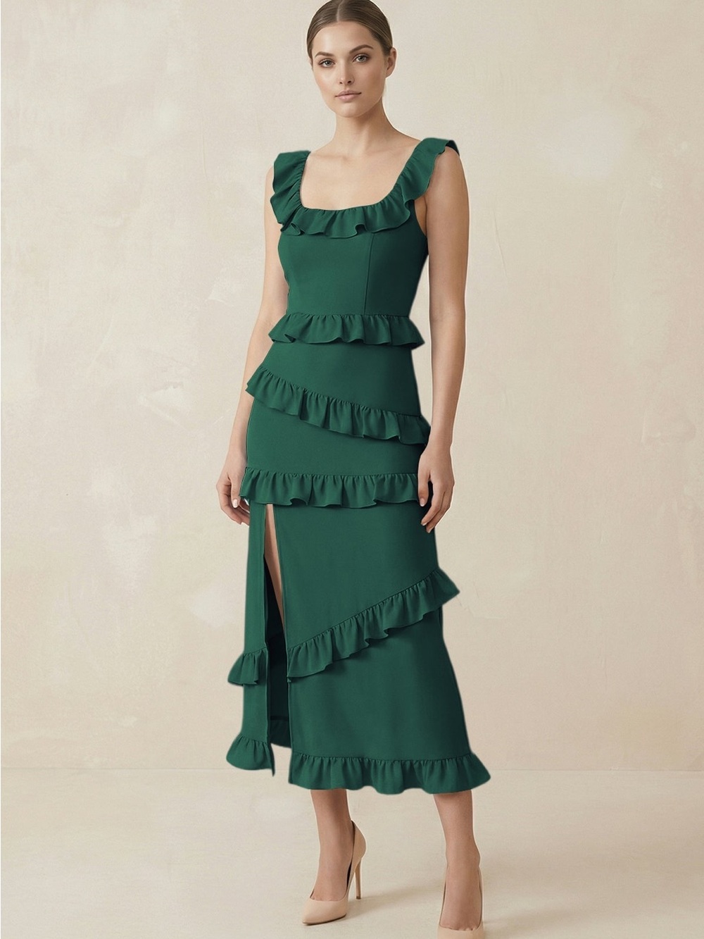 Show Me Your Mumu Greta Midi Dress Emerald Green Stretch Crepe Size XXL NWT